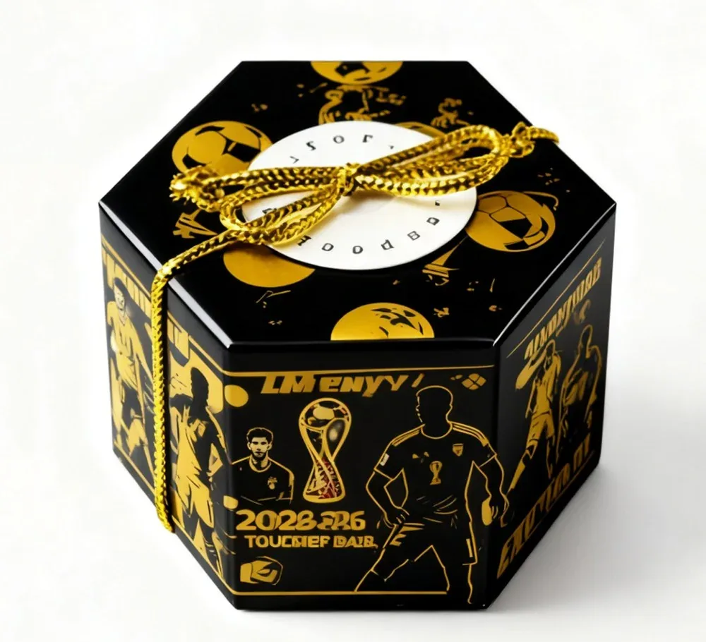 Custom Black Polygon Gift Box with Gold-Tone Ribbon