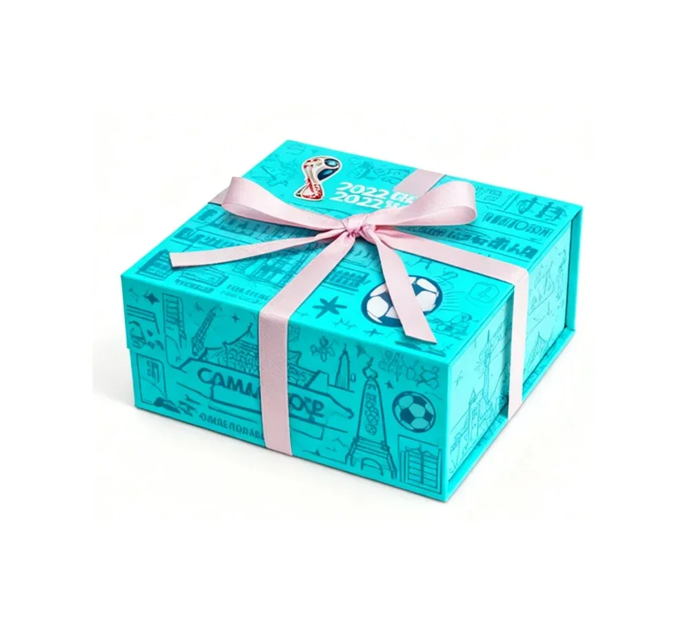 Custom Printed Square Gift Box with Ribbon Wrap view 2