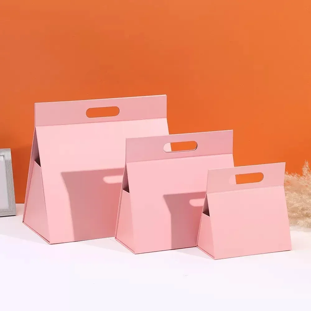 Custom Pink Gable Gift Box with Die-Cut Handle