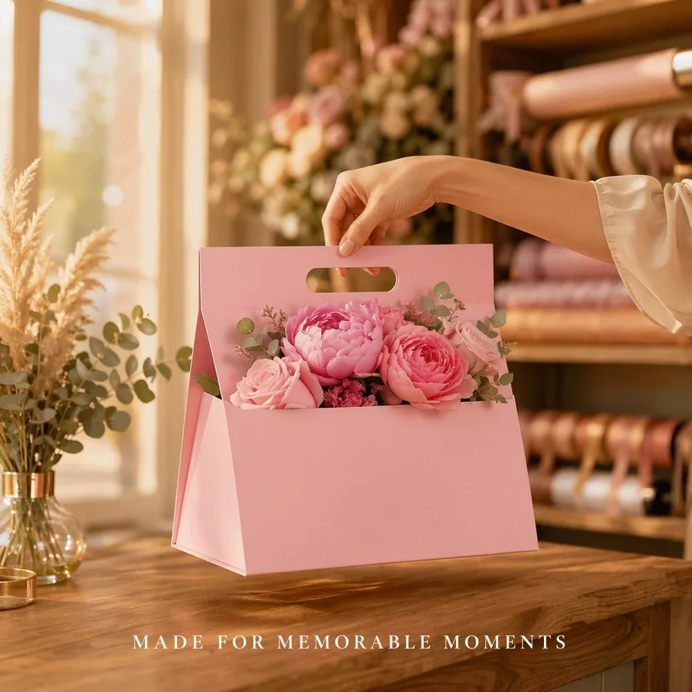 Custom Pink Gable Gift Box with Die-Cut Handle view 2