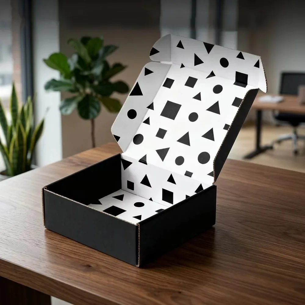 Custom Black Mailer Box with Geometric Interior view 2